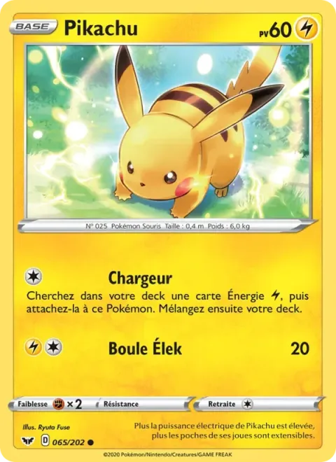 Carte Pokémon Pikachu 065/202, extension Épée et Bouclier