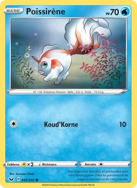 Carte Pokémon Poissirène 045/202, extension Épée et Bouclier