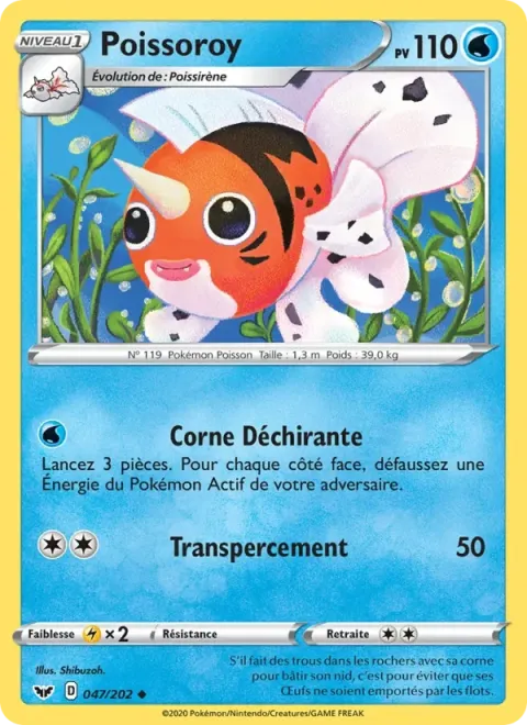 Carte Pokémon Poissoroy 047/202, extension Épée et Bouclier