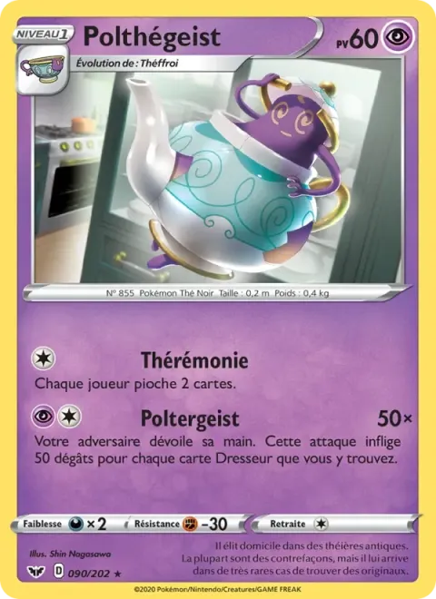 Carte Pokémon Polthégeist 090/202, extension Épée et Bouclier