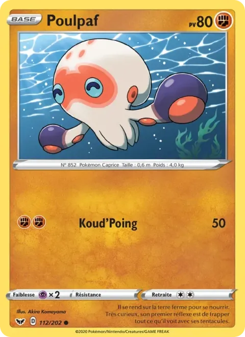 Carte Pokémon Poulpaf 112/202, extension Épée et Bouclier