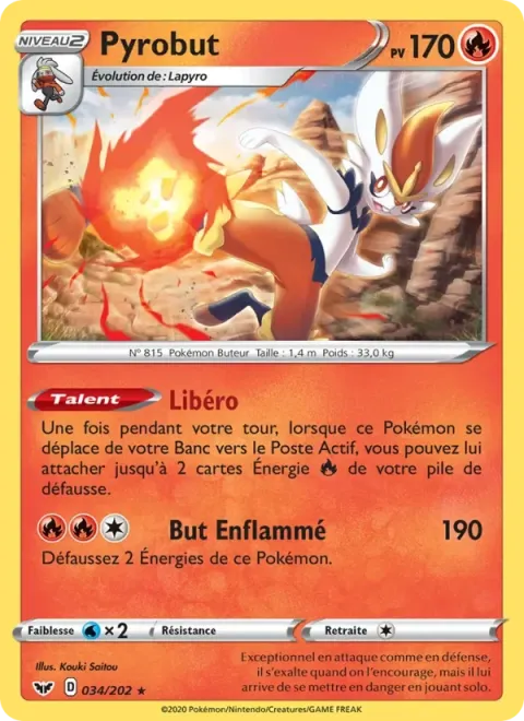 Carte Pokémon Pyrobut 034/202, extension Épée et Bouclier