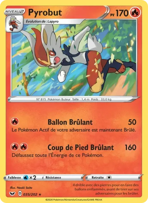Carte Pokémon Pyrobut 035/202, extension Épée et Bouclier