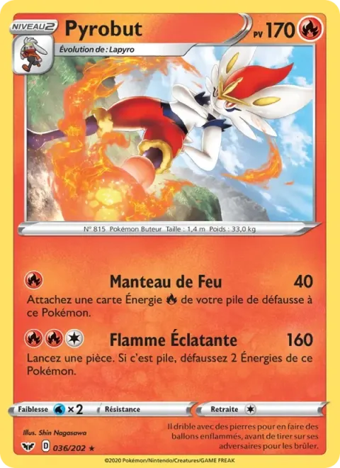 Carte Pokémon Pyrobut 036/202, extension Épée et Bouclier