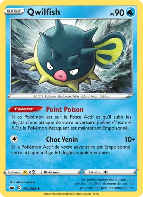 Carte Pokémon Qwilfish 051/202, extension Épée et Bouclier