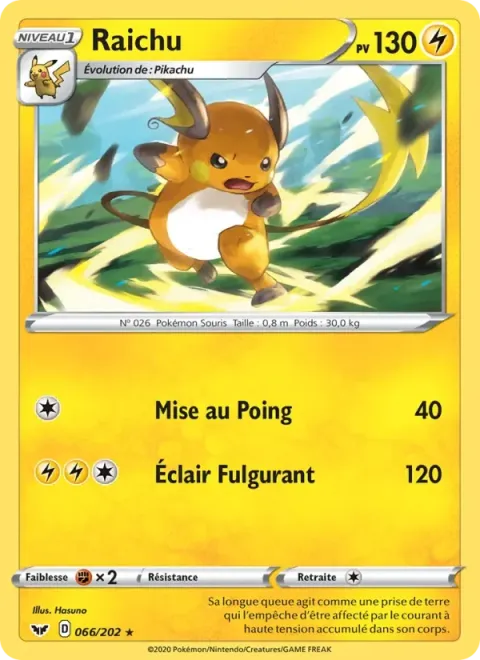 Carte Pokémon Raichu 066/202, extension Épée et Bouclier