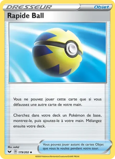 Carte Pokémon Rapide Ball 179/202, extension Épée et Bouclier