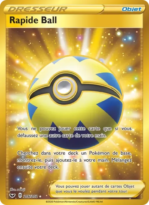 Carte Pokémon Rapide Ball 216/202, extension Épée et Bouclier