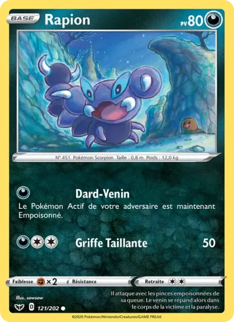 Carte Pokémon Rapion 121/202, extension Épée et Bouclier