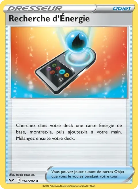 Carte Pokémon Recherche d’Énergie 161/202, extension Épée et Bouclier