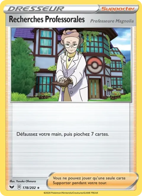 Carte Pokémon Recherches Professorales (Professeure Magnolia) 178/202, extension Épée et Bouclier