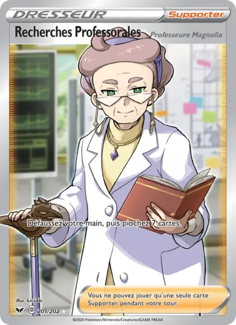 Carte Pokémon Recherches Professorales (Professeure Magnolia) 201/202, extension Épée et Bouclier