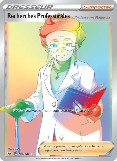 Carte Pokémon Recherches Professorales (Professeure Magnolia) 209/202, extension Épée et Bouclier