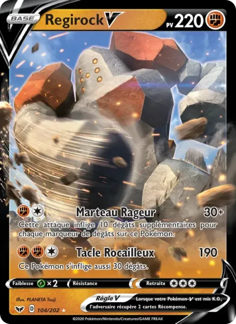 Carte Pokémon Regirock V 104/202, extension Épée et Bouclier
