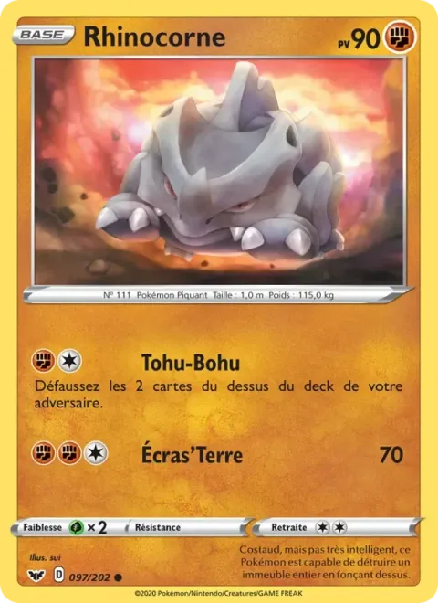 Carte Pokémon Rhinocorne 097/202, extension Épée et Bouclier