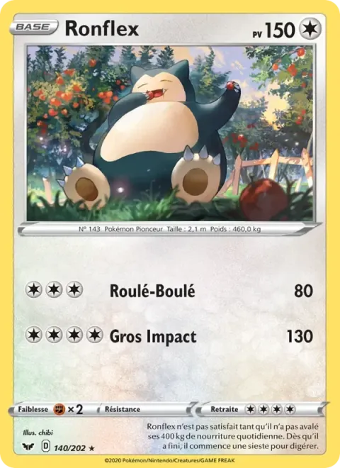 Carte Pokémon Ronflex 140/202, extension Épée et Bouclier