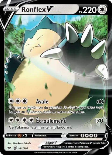 Carte Pokémon Ronflex V 141/202, extension Épée et Bouclier