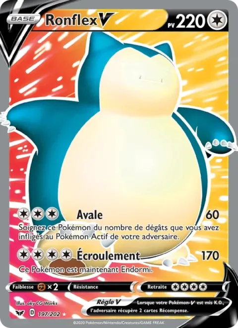 Carte Pokémon Ronflex V 197/202, extension Épée et Bouclier