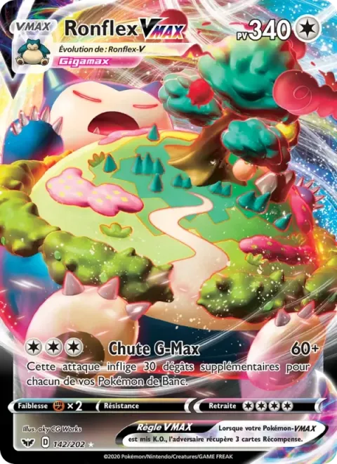 Carte Pokémon Ronflex VMAX 142/202, extension Épée et Bouclier