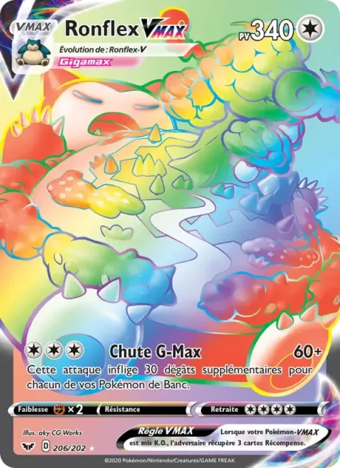 Carte Pokémon Ronflex VMAX 206/202, extension Épée et Bouclier
