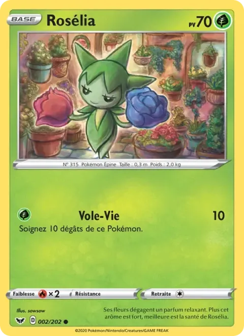Carte Pokémon Rosélia 002/202, extension Épée et Bouclier