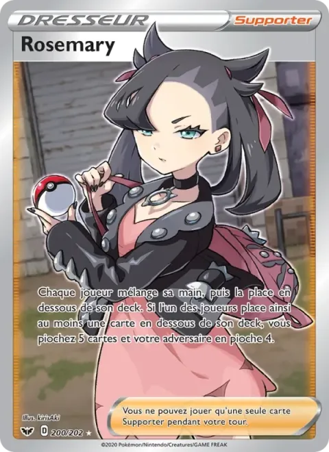 Carte Pokémon Rosemary 200/202, extension Épée et Bouclier