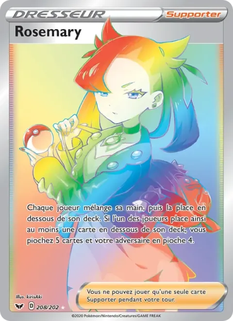 Carte Pokémon Rosemary 208/202, extension Épée et Bouclier