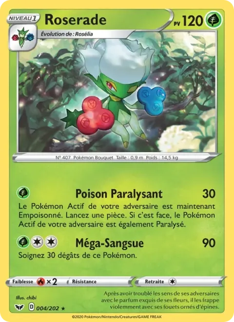 Carte Pokémon Roserade 004/202, extension Épée et Bouclier