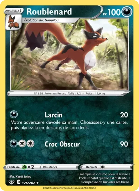Carte Pokémon Roublenard 126/202, extension Épée et Bouclier
