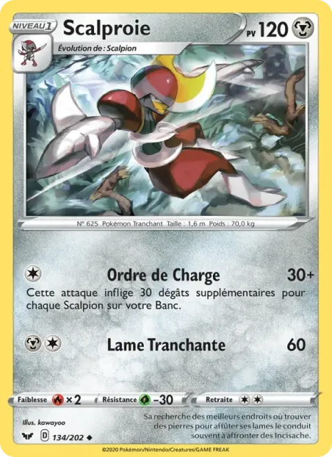 Carte Pokémon Scalproie 134/202, extension Épée et Bouclier