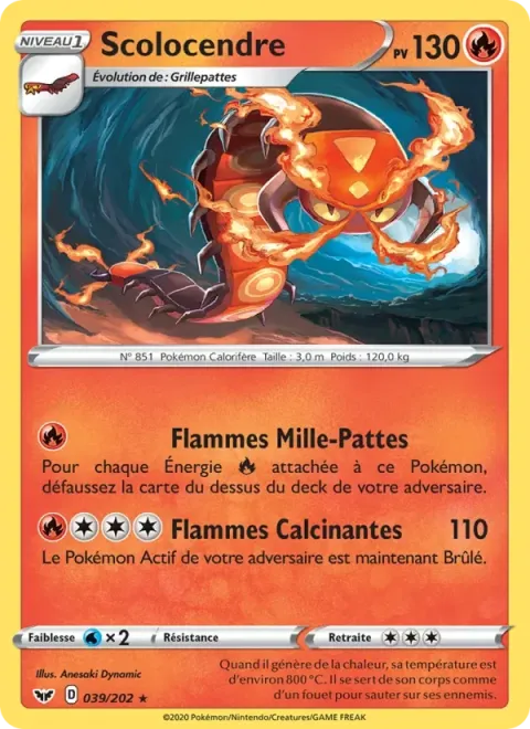 Carte Pokémon Scolocendre 039/202, extension Épée et Bouclier