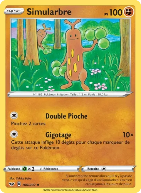 Carte Pokémon Simularbre 100/202, extension Épée et Bouclier