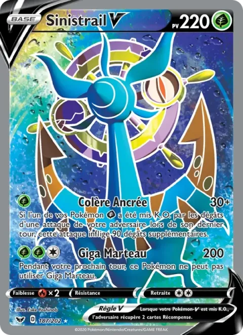 Carte Pokémon Sinistrail V 187/202, extension Épée et Bouclier