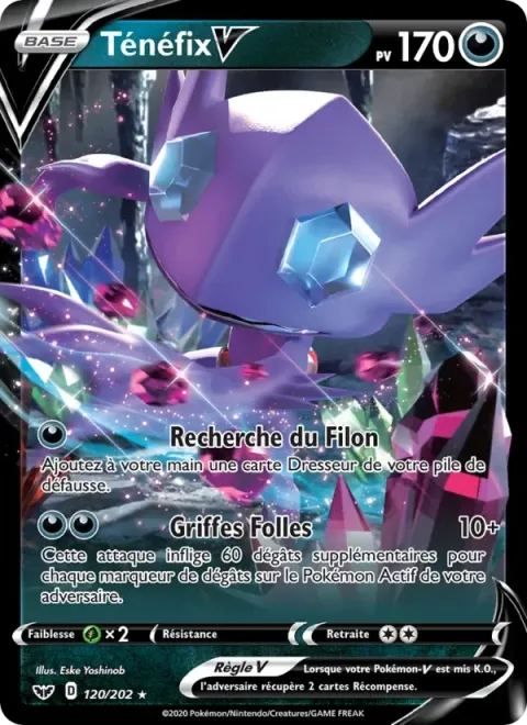 Carte Pokémon Ténéfix V 120/202, extension Épée et Bouclier