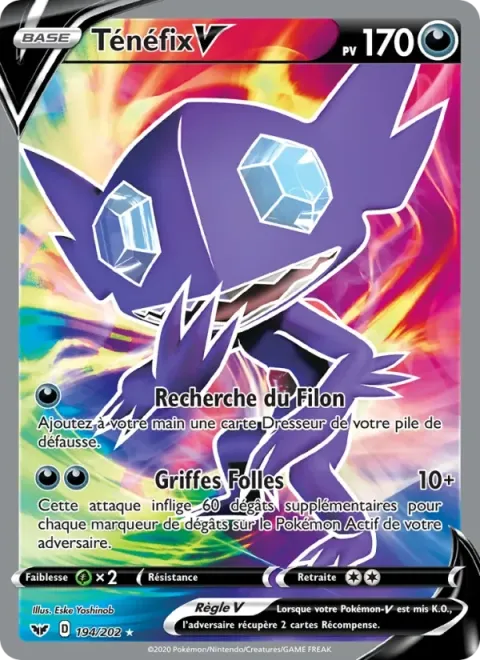 Carte Pokémon Ténéfix V 194/202, extension Épée et Bouclier