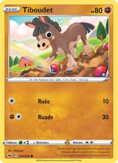 Carte Pokémon Tiboudet 105/202, extension Épée et Bouclier