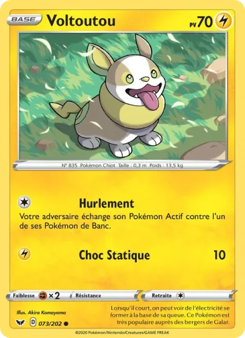 Carte Pokémon Voltoutou 073/202, extension Épée et Bouclier