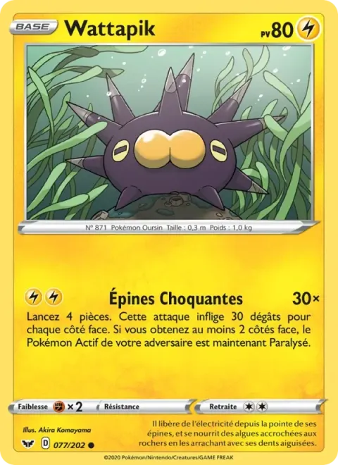 Carte Pokémon Wattapik 077/202, extension Épée et Bouclier