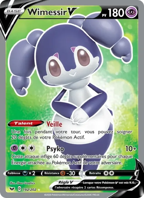 Carte Pokémon Wimessir V 192/202, extension Épée et Bouclier