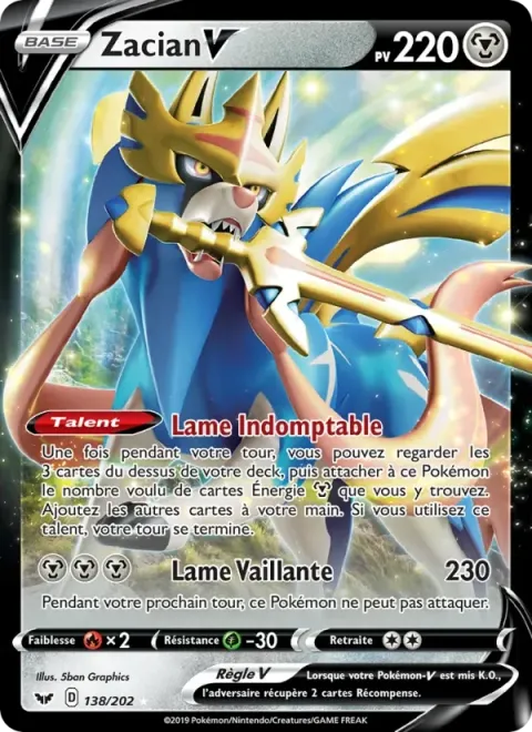 Carte Pokémon Zacian V 138/202, extension Épée et Bouclier