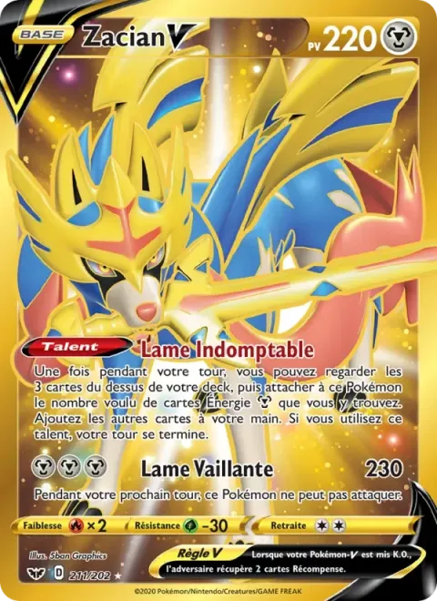 Carte Pokémon Zacian V 211/202, extension Épée et Bouclier