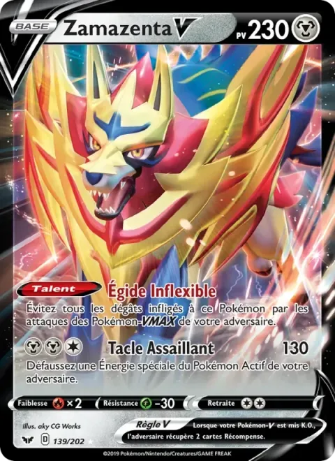 Carte Pokémon Zamazenta V 139/202, extension Épée et Bouclier