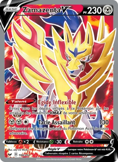 Carte Pokémon Zamazenta V 196/202, extension Épée et Bouclier
