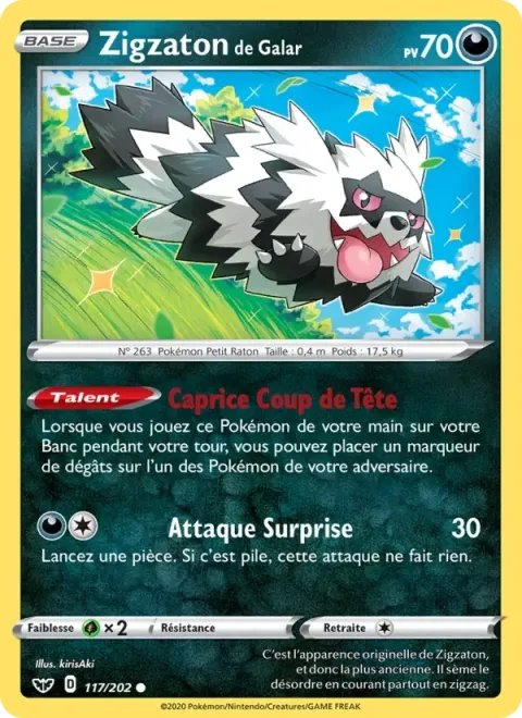 Carte Pokémon Zigzaton de Galar 117/202, extension Épée et Bouclier