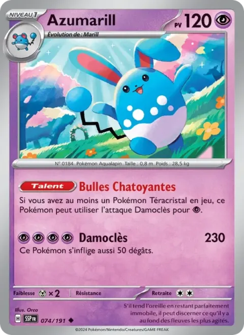 Carte Pokémon Azumarill 074/191, extension Étincelles Déferlantes