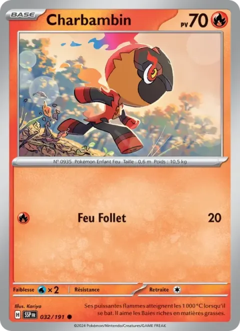 Carte Pokémon Charbambin 032/191, extension Étincelles Déferlantes