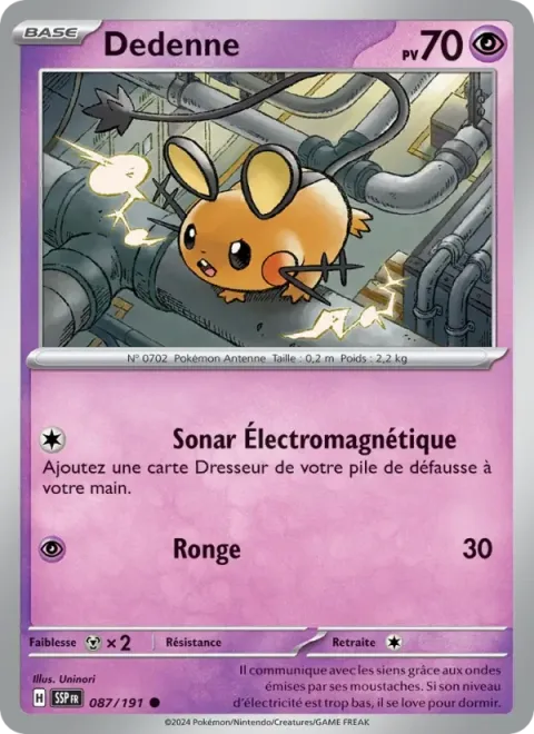 Carte Pokémon Dedenne 087/191, extension Étincelles Déferlantes