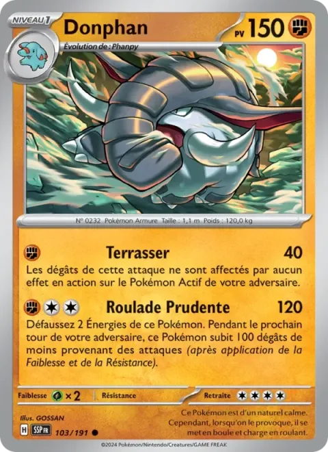 Carte Pokémon Donphan 103/191, extension Étincelles Déferlantes