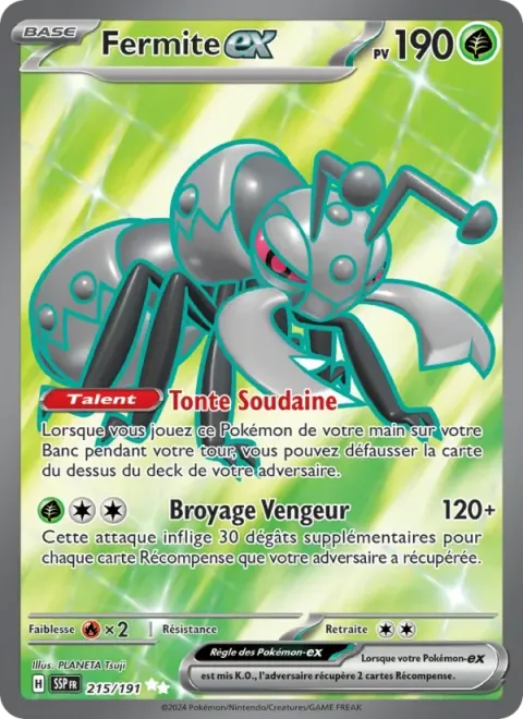 Carte Pokémon Fermite-ex 215/191, extension Étincelles Déferlantes