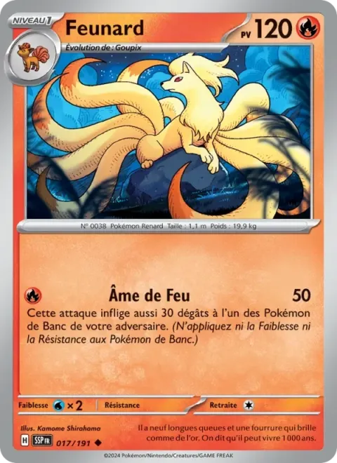 Carte Pokémon Feunard 017/191, extension Étincelles Déferlantes